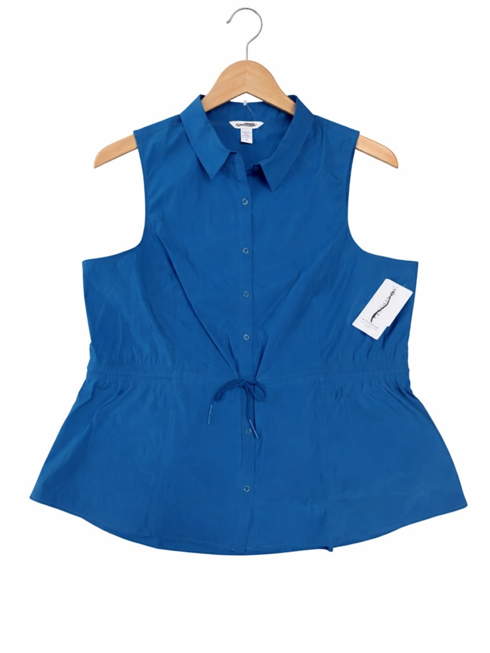 NWT Athleta Levitate Poplin Tank Blue 3X Oversized Button Front Cinch Waist Top